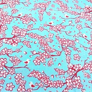 JoAnn Fabrics Cotton 33x45" Turquoise Cherry Blossom Bird Cotton Quilting